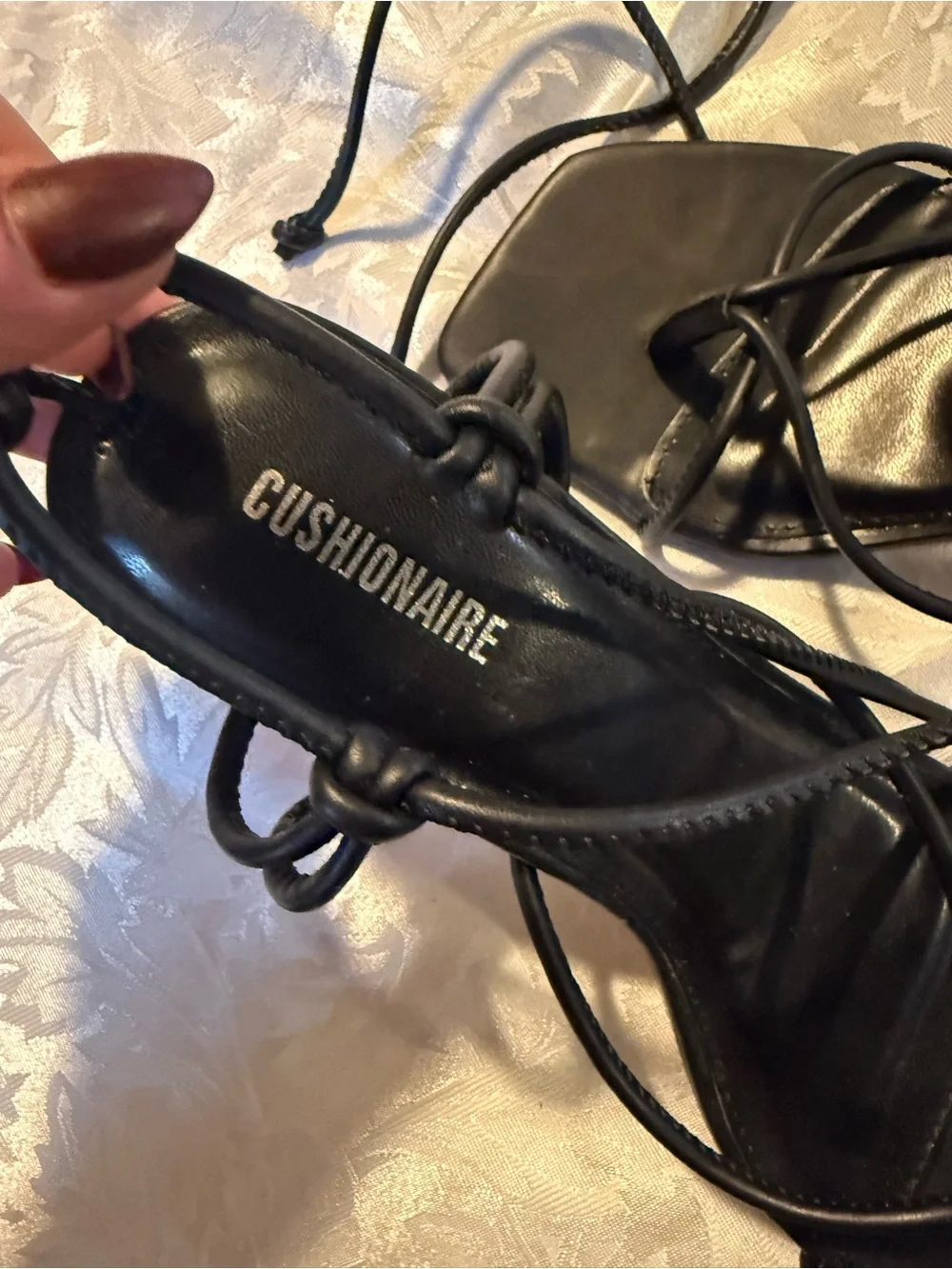 Belaire by Cushionaire Memory Foam Black Lace-Up Strappy Heels Size 8